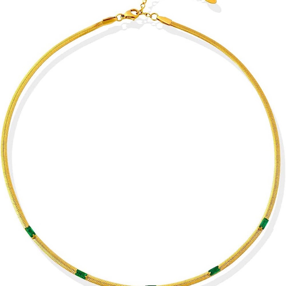 New Liv Oliver 18k Gold Plated Fancy Green Emerald-cut Necklace